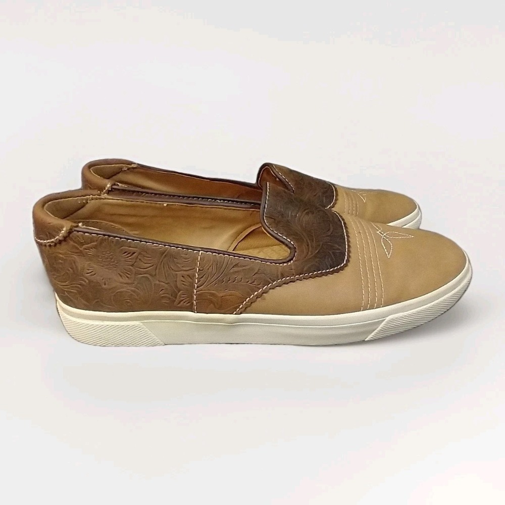 Durango Slip On Sneakers Women 10 Brown Tooled Leather Western DRD0190